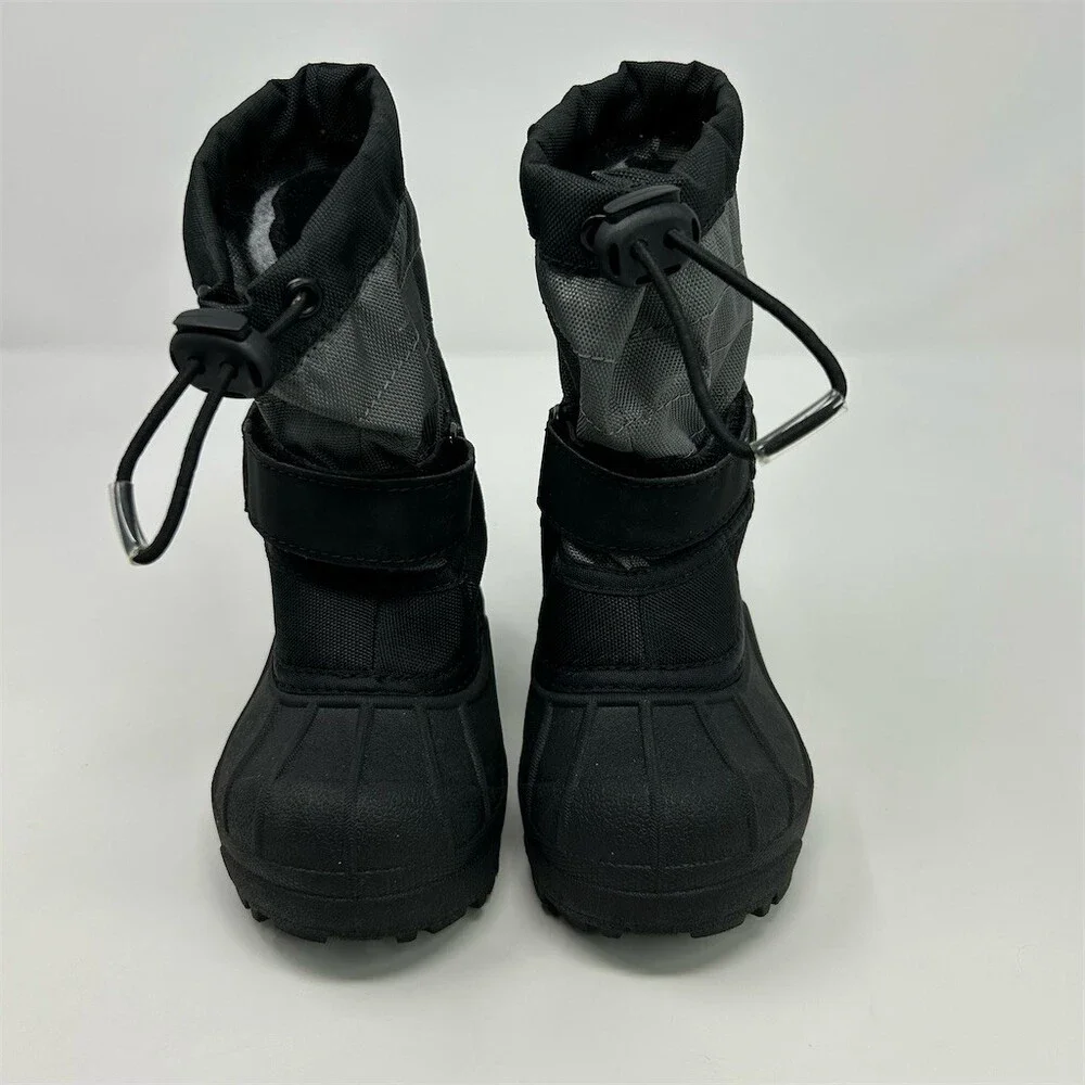 Columbia Powderbug Plus II Kids Winter Snow Boots Black Gray Waterproof Size 7